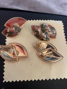 Gold-Tone Pink Marble Enamel Clip-On Earrings - Women Jewelry